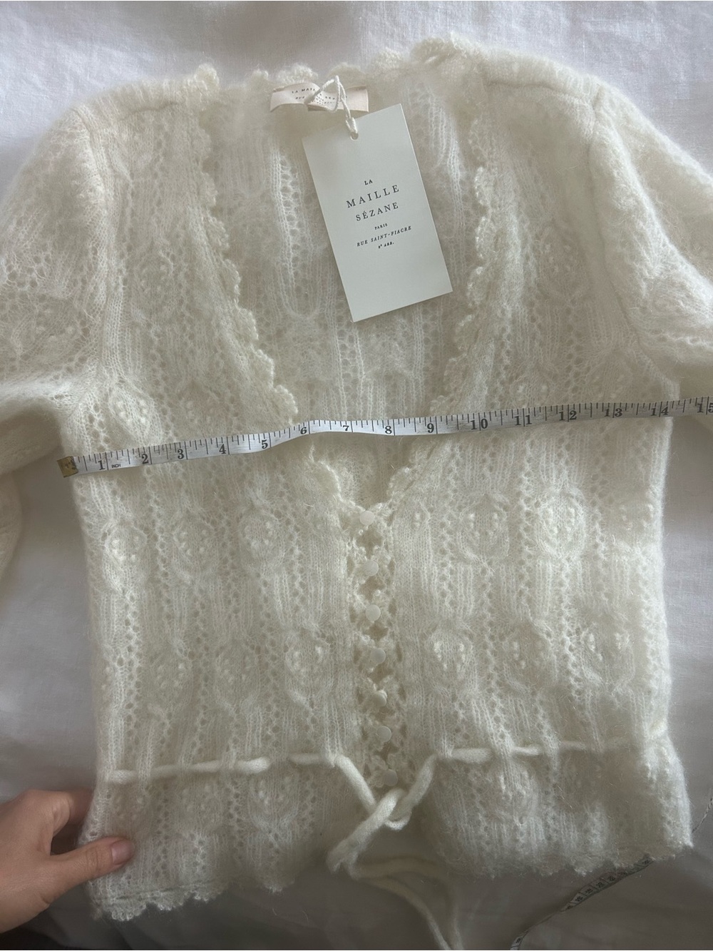 ** New with Tags - Sezane Soft Knit Ivory Cardigan Sweater with Tie Waist - Picture 6 of 8